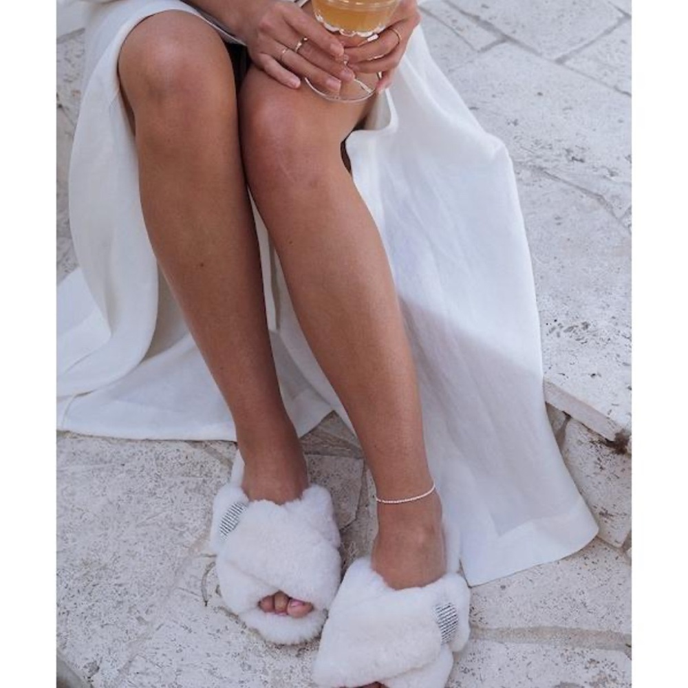 New Emu Australia Mulberry Crystal Sheepskin Women's Bridal Princess Slippers 6